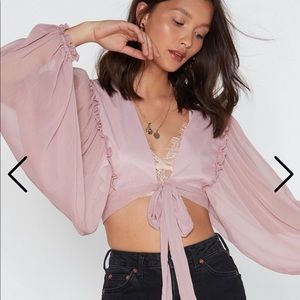 Blush Balloon Sleeve Tie Front Top